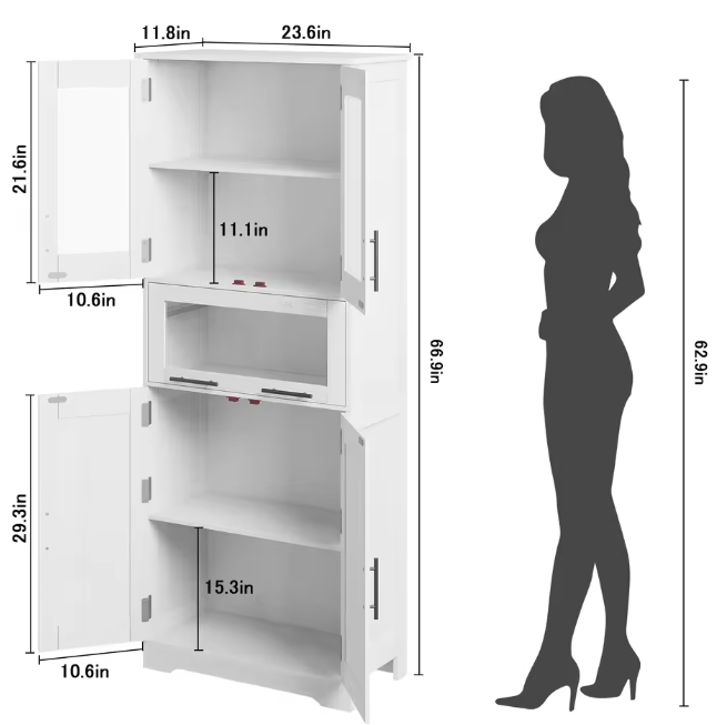 Hoge Badkamerkast met Verstelbare Planken – Smalle Vrijstaande Opbergkast (170 cm)