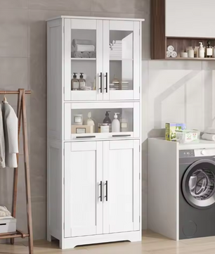 Hoge Badkamerkast met Verstelbare Planken – Smalle Vrijstaande Opbergkast (170 cm)