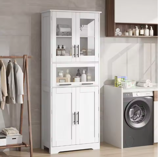 Hoge Badkamerkast met Verstelbare Planken – Smalle Vrijstaande Opbergkast (170 cm)