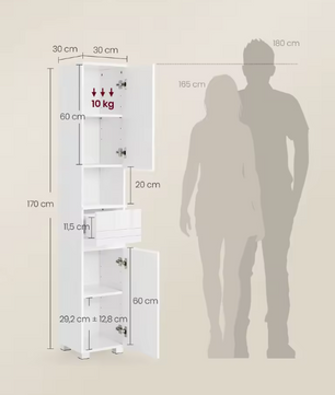 Badkamerkast met Lade – Vrijstaande Opbergkast met Verstelbare Planken (170 cm)