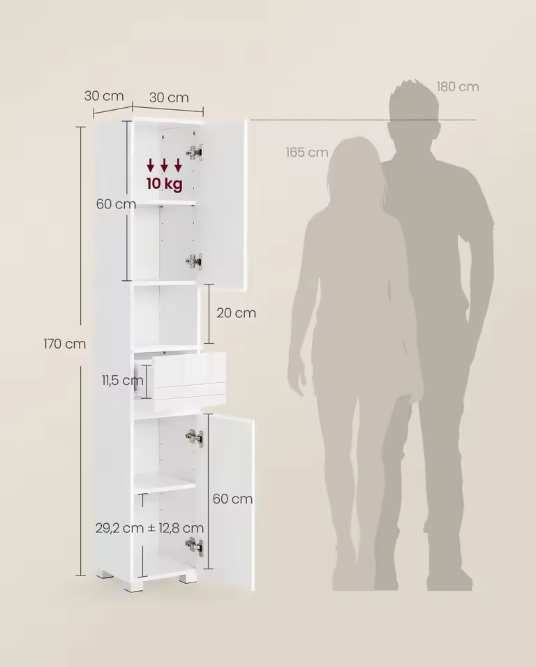 Badkamerkast met Lade – Vrijstaande Opbergkast met Verstelbare Planken (170 cm)