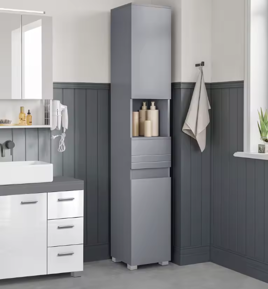 Badkamerkast met Lade – Vrijstaande Opbergkast met Verstelbare Planken (170 cm)