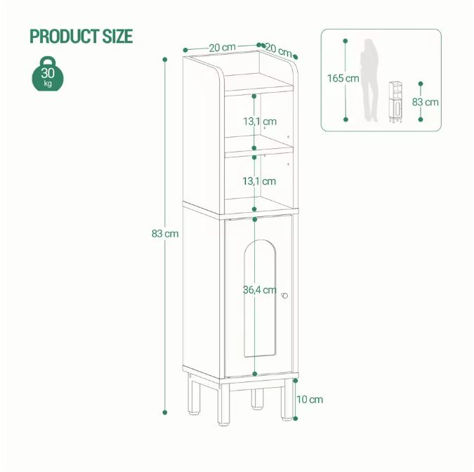 Smalle Badkamer Hoekkast – Compacte Opbergkast met Deur en Planken