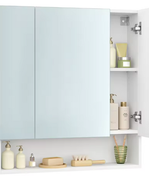 Badkamerkast met Spiegeldeuren – Opbergkast met 3 Deuren en Open Compartiment