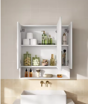 Badkamerkast met Spiegeldeuren – Opbergkast met 3 Deuren en Open Compartiment