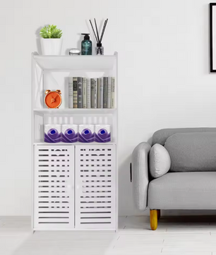 Badkamervloerkast met Dubbele Deuren – Witte Opbergkast 90 cm