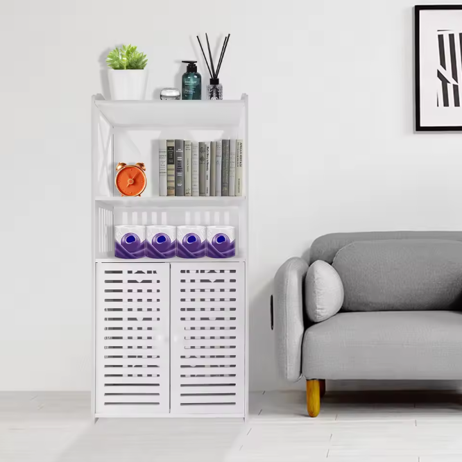 Badkamervloerkast met Dubbele Deuren – Witte Opbergkast 90 cm