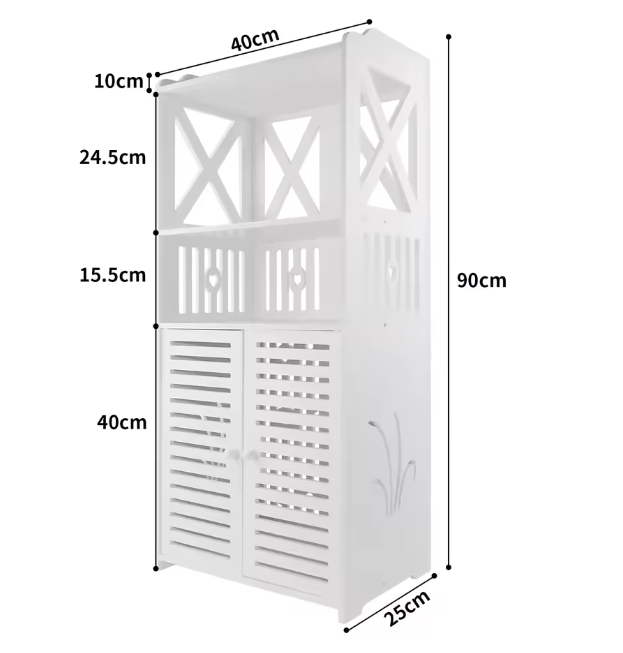 Badkamervloerkast met Dubbele Deuren – Witte Opbergkast 90 cm