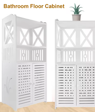 Badkamervloerkast met Dubbele Deuren – Witte Opbergkast 90 cm