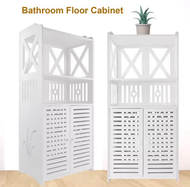 Badkamervloerkast met Dubbele Deuren – Witte Opbergkast 90 cm