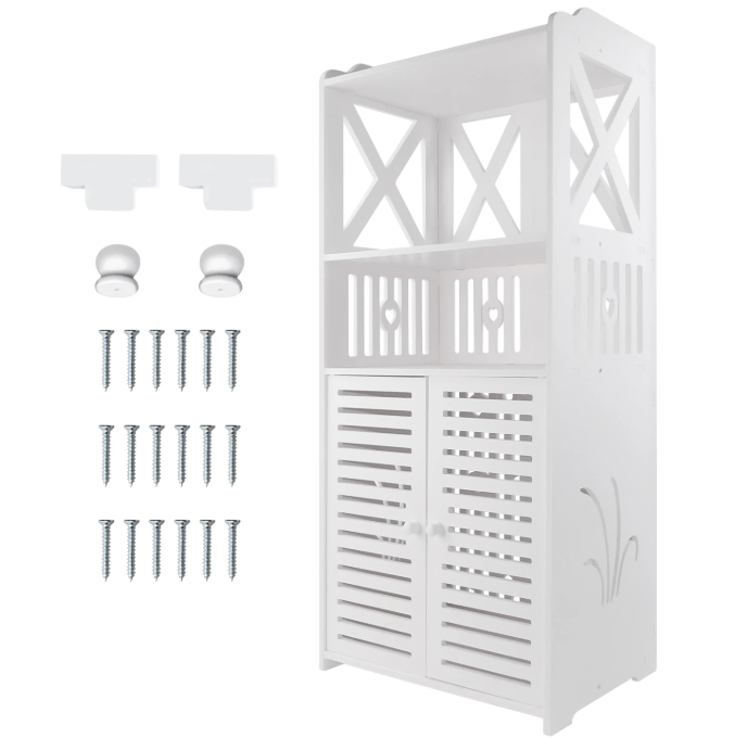 Badkamervloerkast met Dubbele Deuren – Witte Opbergkast 90 cm