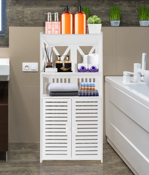 Badkamervloerkast met Dubbele Deuren – Witte Opbergkast 90 cm