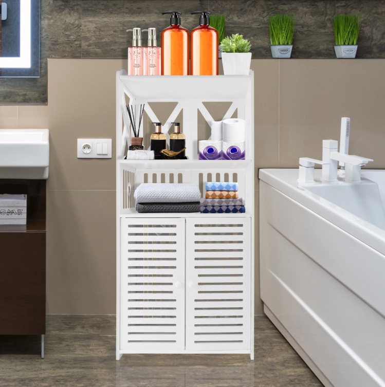 Badkamervloerkast met Dubbele Deuren – Witte Opbergkast 90 cm