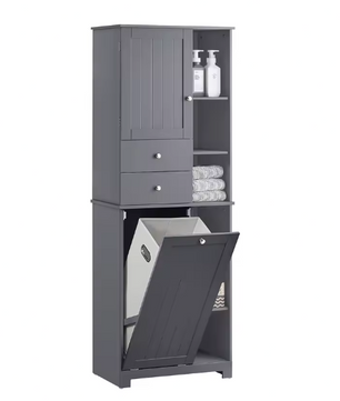 Hoge Badkamerkast met Waszak – Smalle Opbergkast met Deur en Lade