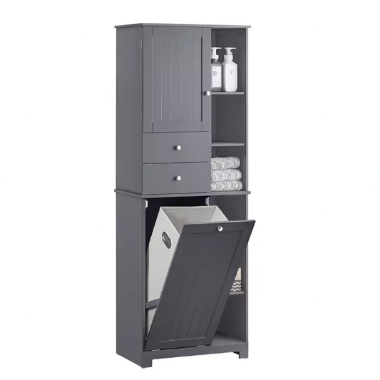 Hoge Badkamerkast met Waszak – Smalle Opbergkast met Deur en Lade
