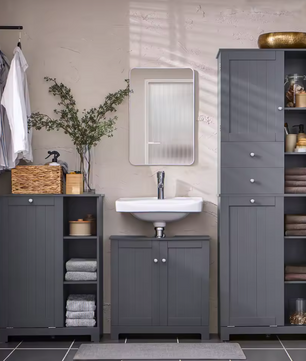 Hoge Badkamerkast met Waszak – Smalle Opbergkast met Deur en Lade