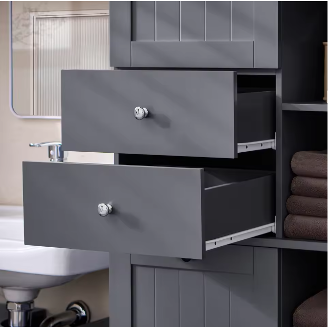 Hoge Badkamerkast met Waszak – Smalle Opbergkast met Deur en Lade