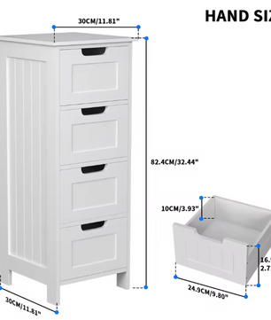 Badkamer Ladekast met 4 Lades – Vrijstaande Houten Opbergkast (82 cm)