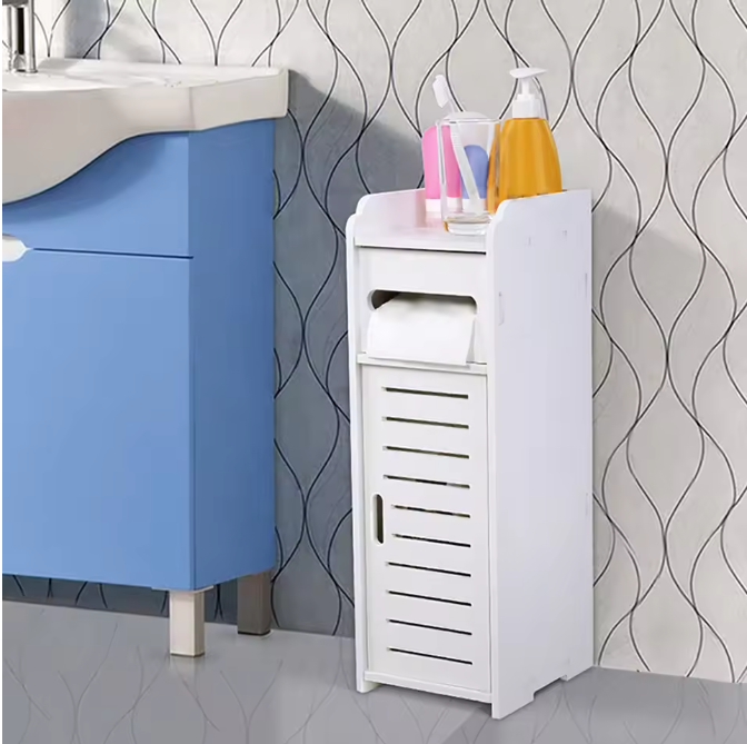 Houten Badkamerkast – Ruimtebesparende Toiletopbergkast met Planken