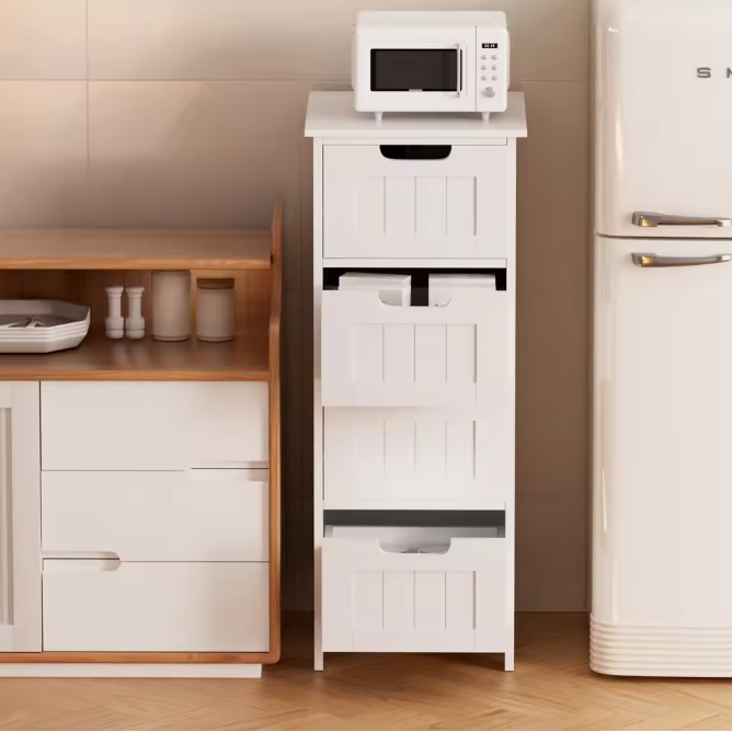 Badkamer Ladekast met 4 Lades – Vrijstaande Witte Opbergkast (82 cm)