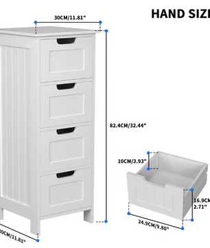 Badkamer Ladekast met 4 Lades – Vrijstaande Witte Opbergkast (82 cm)