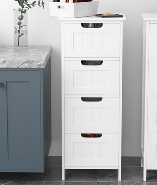 Badkamer Ladekast met 4 Lades – Vrijstaande Witte Opbergkast (82 cm)