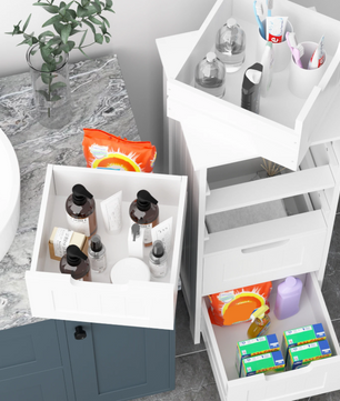 Badkamer Ladekast met 4 Lades – Vrijstaande Witte Opbergkast (82 cm)