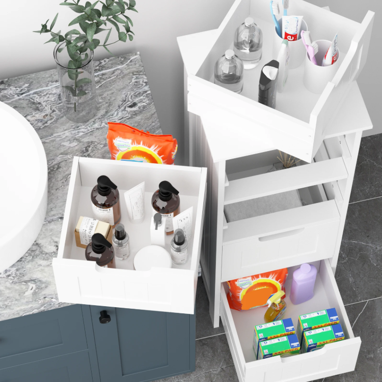 Badkamer Ladekast met 4 Lades – Vrijstaande Witte Opbergkast (82 cm)