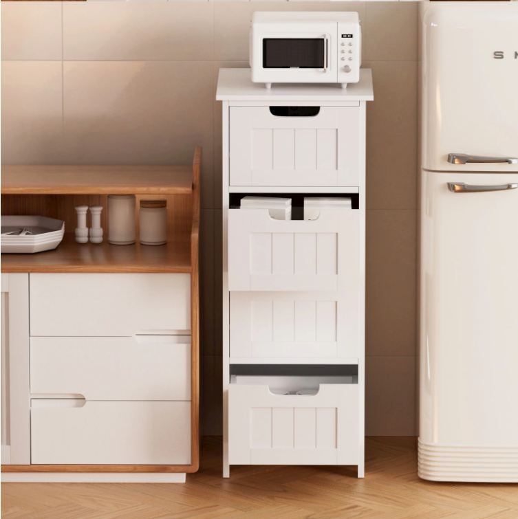 Badkamer Ladekast met 4 Lades – Vrijstaande Witte Opbergkast (82 cm)