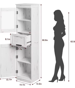 Hoge Badkamerkast met Lade en Deur – Vrijstaande Kast 170 cm