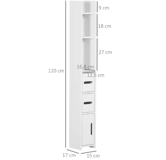 Smalle Badkamerkast met 3 Deuren – Hoge Opbergkast 120 cm