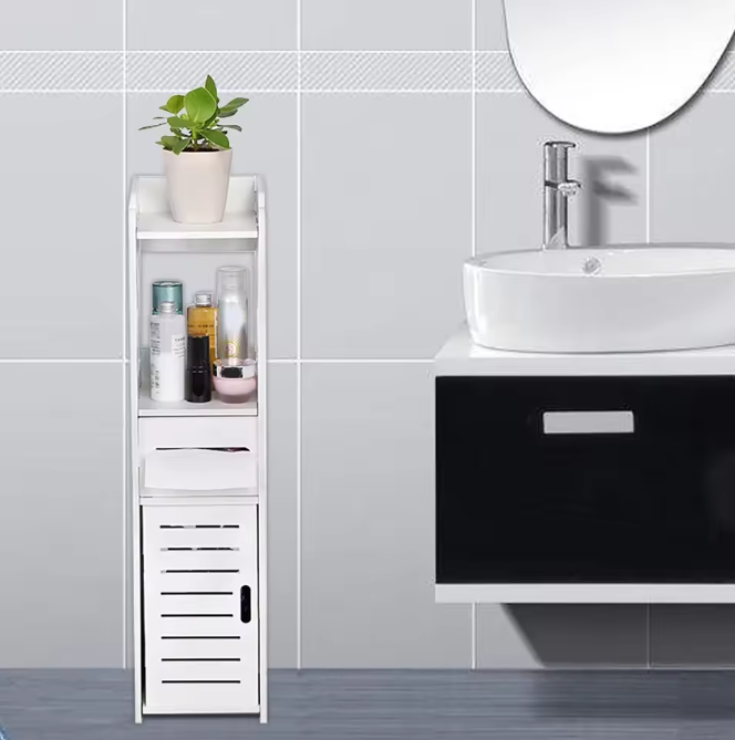 Houten Badkamerkast – Ruimtebesparende Toiletkast met Meerdere Planken