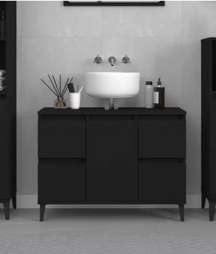Stijlvolle Zwarte Wastafelkast – Moderne Opbergkast met 4 Lades en Deur (80×33×60 cm)