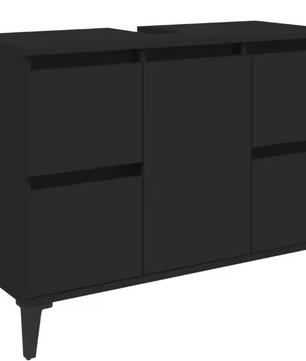 Stijlvolle Zwarte Wastafelkast – Moderne Opbergkast met 4 Lades en Deur (80×33×60 cm)