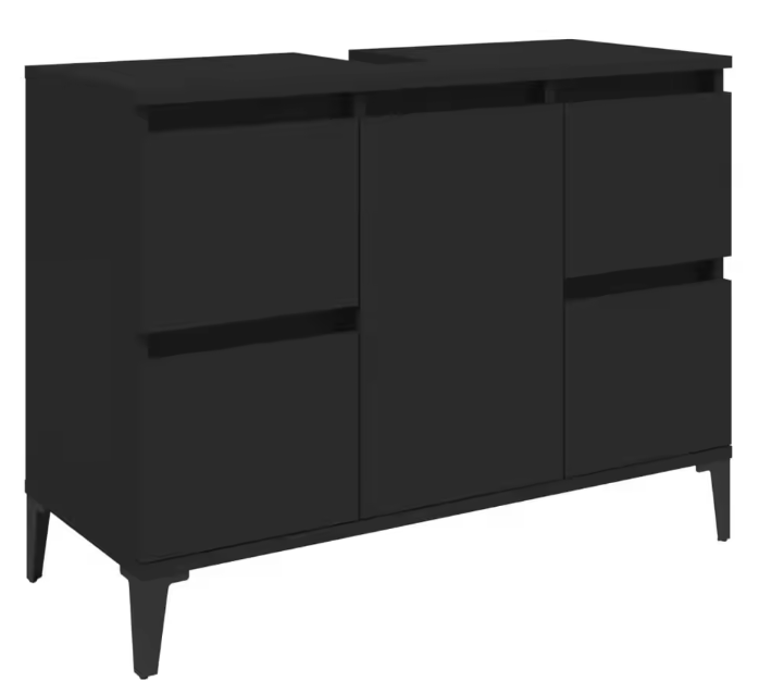 Stijlvolle Zwarte Wastafelkast – Moderne Opbergkast met 4 Lades en Deur (80×33×60 cm)