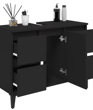 Stijlvolle Zwarte Wastafelkast – Moderne Opbergkast met 4 Lades en Deur (80×33×60 cm)
