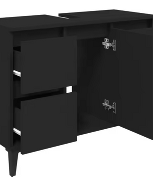 Stijlvolle Zwarte Wastafelkast – Moderne Opbergkast met 4 Lades en Deur (80×33×60 cm)