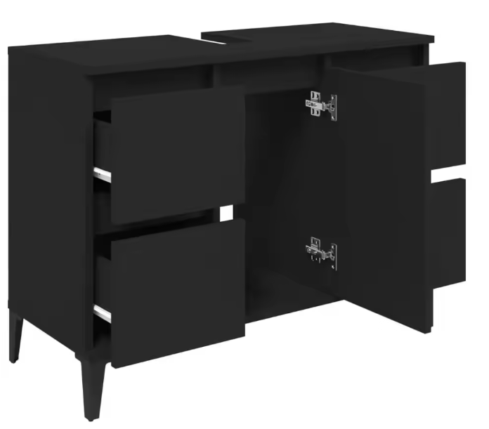 Stijlvolle Zwarte Wastafelkast – Moderne Opbergkast met 4 Lades en Deur (80×33×60 cm)
