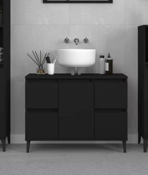 Stijlvolle Zwarte Wastafelkast – Moderne Opbergkast met 4 Lades en Deur (80×33×60 cm)