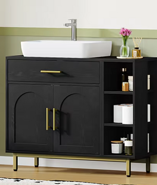 Witte Wastafelkast met Lade – Badkamerkast met Deuren en Open Planken (80 cm)