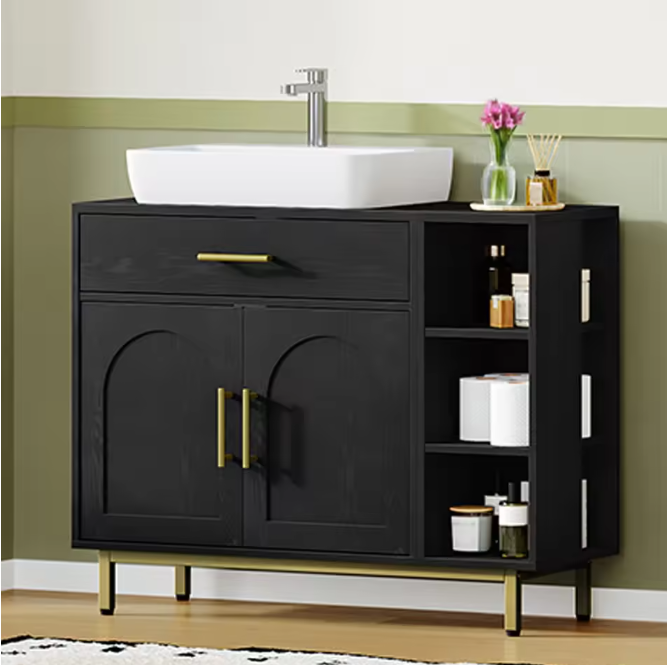 Witte Wastafelkast met Lade – Badkamerkast met Deuren en Open Planken (80 cm)