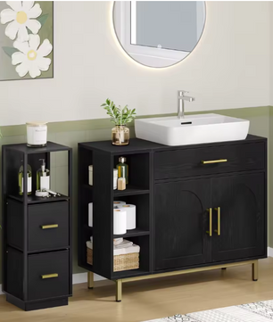 Witte Wastafelkast met Lade – Badkamerkast met Deuren en Open Planken (80 cm)