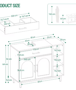 Witte Wastafelkast met Lade – Badkamerkast met Deuren en Open Planken (80 cm)