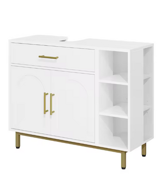 Witte Wastafelkast met Lade – Badkamerkast met Deuren en Open Planken (80 cm)