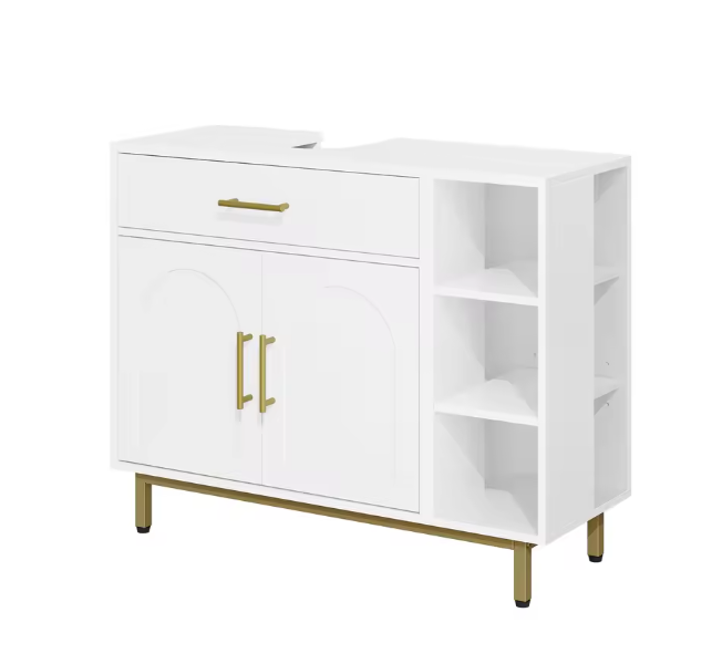 Witte Wastafelkast met Lade – Badkamerkast met Deuren en Open Planken (80 cm)