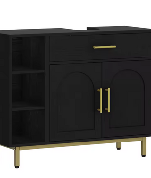 Witte Wastafelkast met Lade – Badkamerkast met Deuren en Open Planken (80 cm)