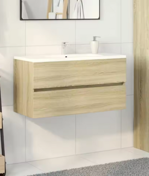 Houten Wastafelkast Sonoma Eiken – Badkamerkast met Grote Opbergruimte (90×38,5×45 cm)