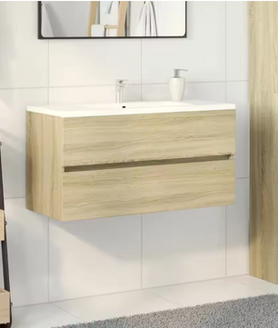 Houten Wastafelkast Sonoma Eiken – Badkamerkast met Grote Opbergruimte (90×38,5×45 cm)