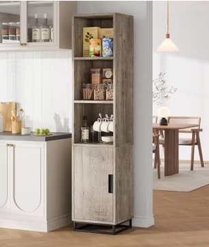 Smal Hoog Badkamermeubel 178 cm – Opbergkast met Deur en Open Vakken