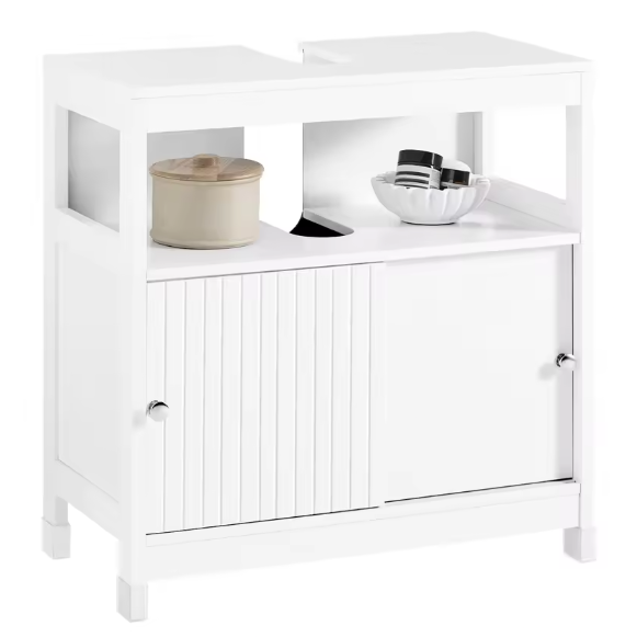Wastafel Onderkast Wit – Badkamermeubel met Schuifdeuren (60×60×30 cm)